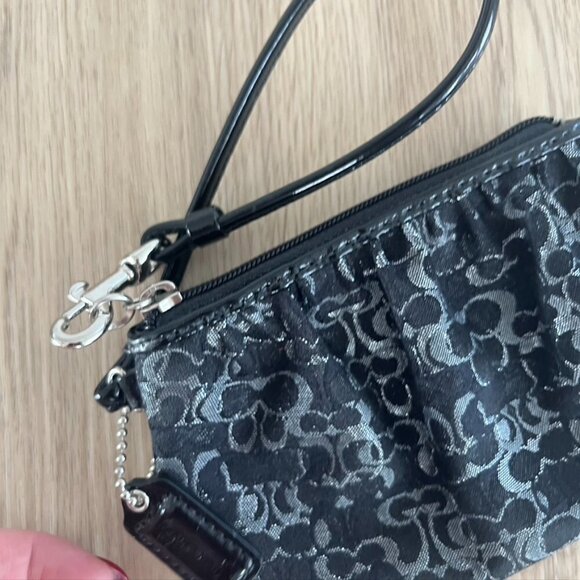 Coach Black Monogram Logo Wristlet NWOT black silver - Picture 5 of 9